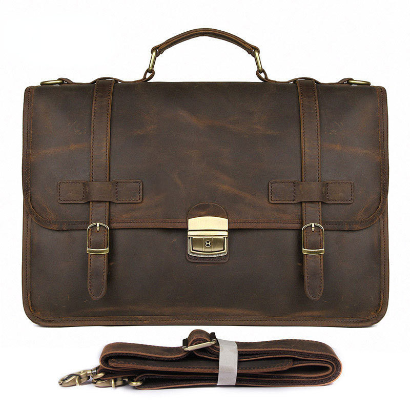 Luxury Genuine Cowhide Leather Business Briefcase 7397-Leather Briefcase-Dark Brown-Free Shipping Leatheretro