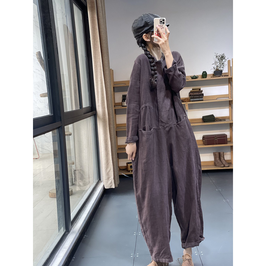 Vintage Women Leisure Long Sleeves Rompers-One Piece Suits-Coffee-One Size-Free Shipping Leatheretro