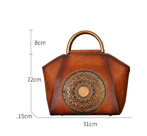 Vintage Totem Embossing Women Leather Tote Handbags 1156-Leather Bags for Women-Brown-Free Shipping Leatheretro