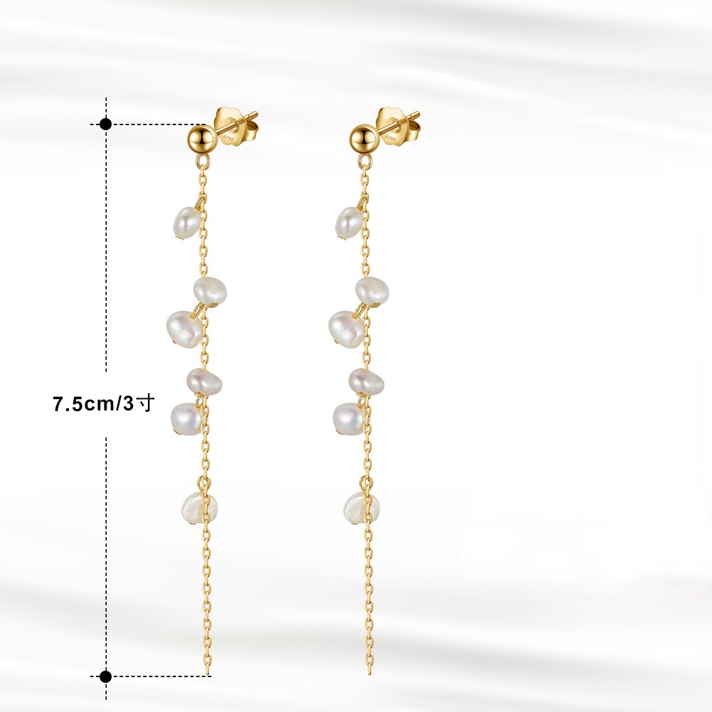 String Beads Pearl Gold Plated Sterling Silver Drop Earrings-Earrings-The same as picture-Free Shipping Leatheretro