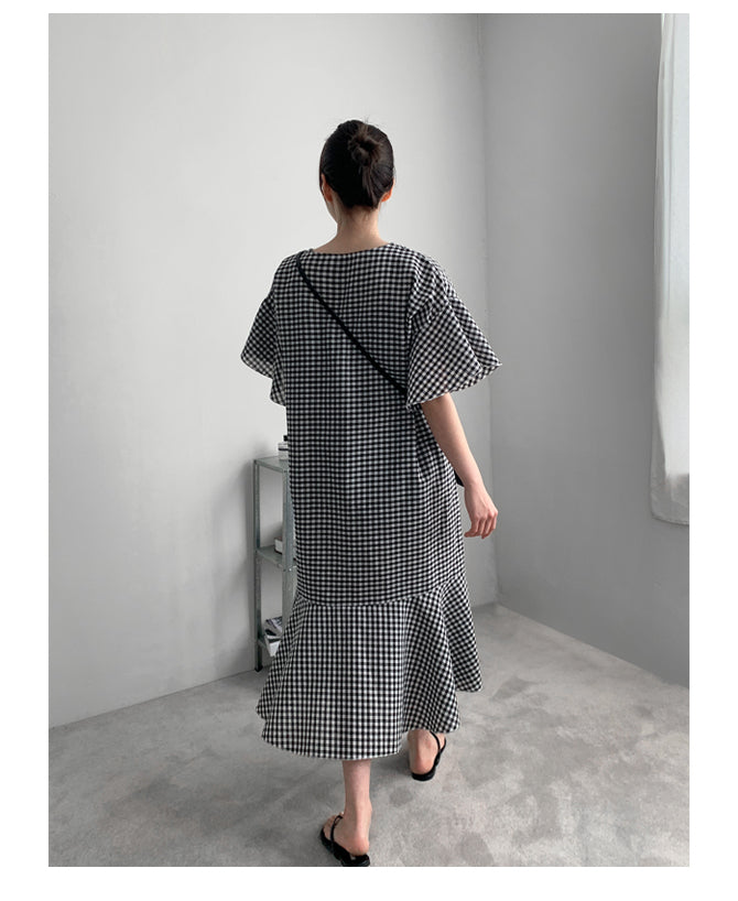 Vintage Summer Plaid Women Long Dresses-Dresses-Red-S-Free Shipping Leatheretro