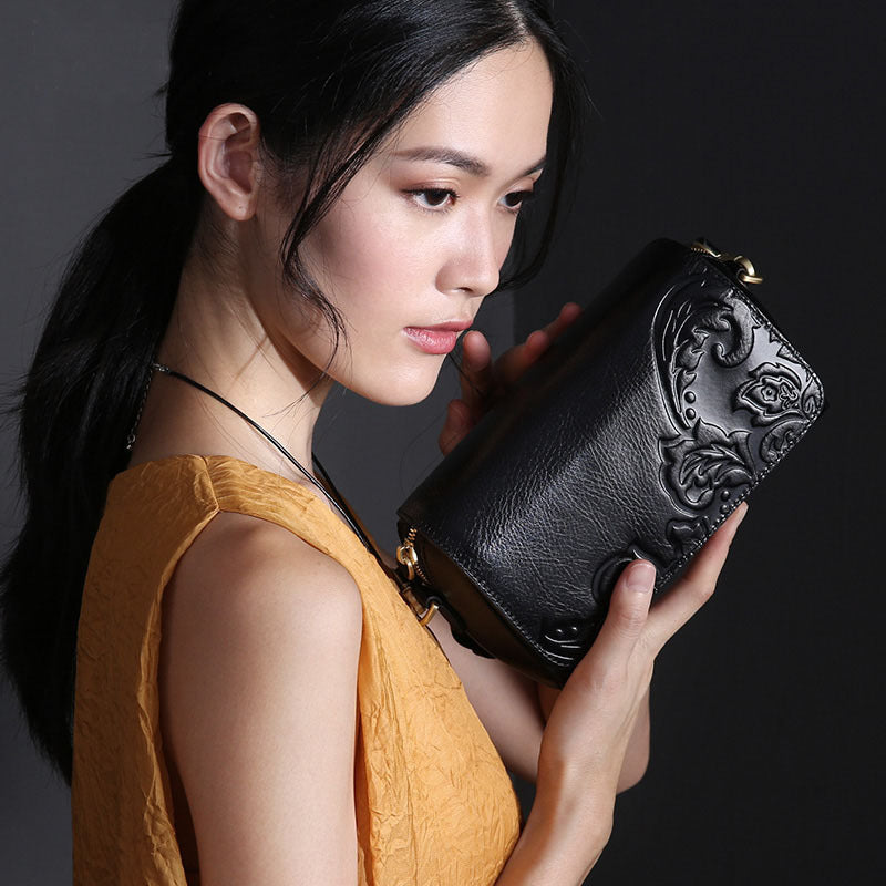 Vintage Small Embossing Leather Shoulder Bags 6518-Leather Shoulder Bags-Red-Free Shipping Leatheretro