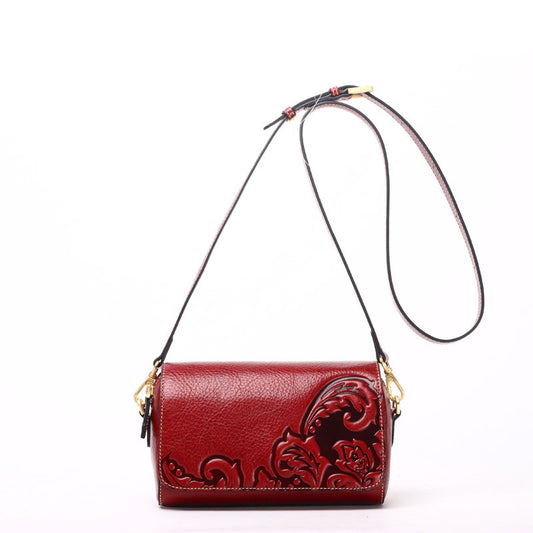 Vintage Small Embossing Leather Shoulder Bags 6518-Leather Shoulder Bags-Red-Free Shipping Leatheretro