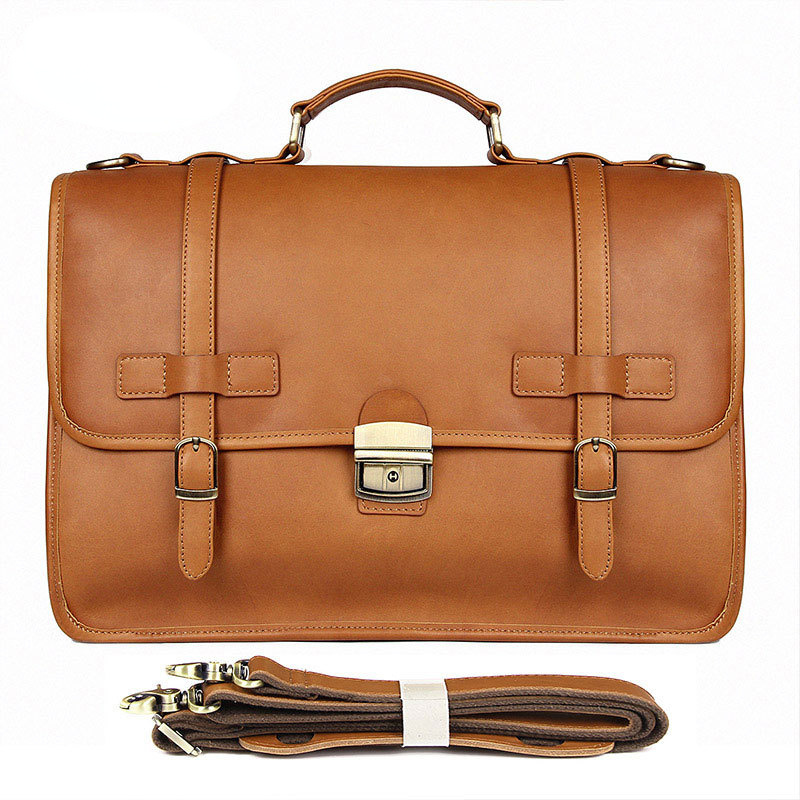 Luxury Genuine Cowhide Leather Business Briefcase 7397-Leather Briefcase-Yellow Brown-Free Shipping Leatheretro