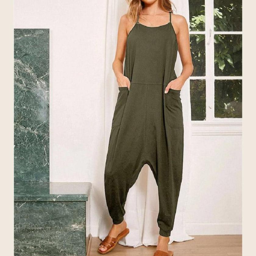 Fashion Casual Women Harem Rompers-One Piece Suits-Green-S-Free Shipping Leatheretro