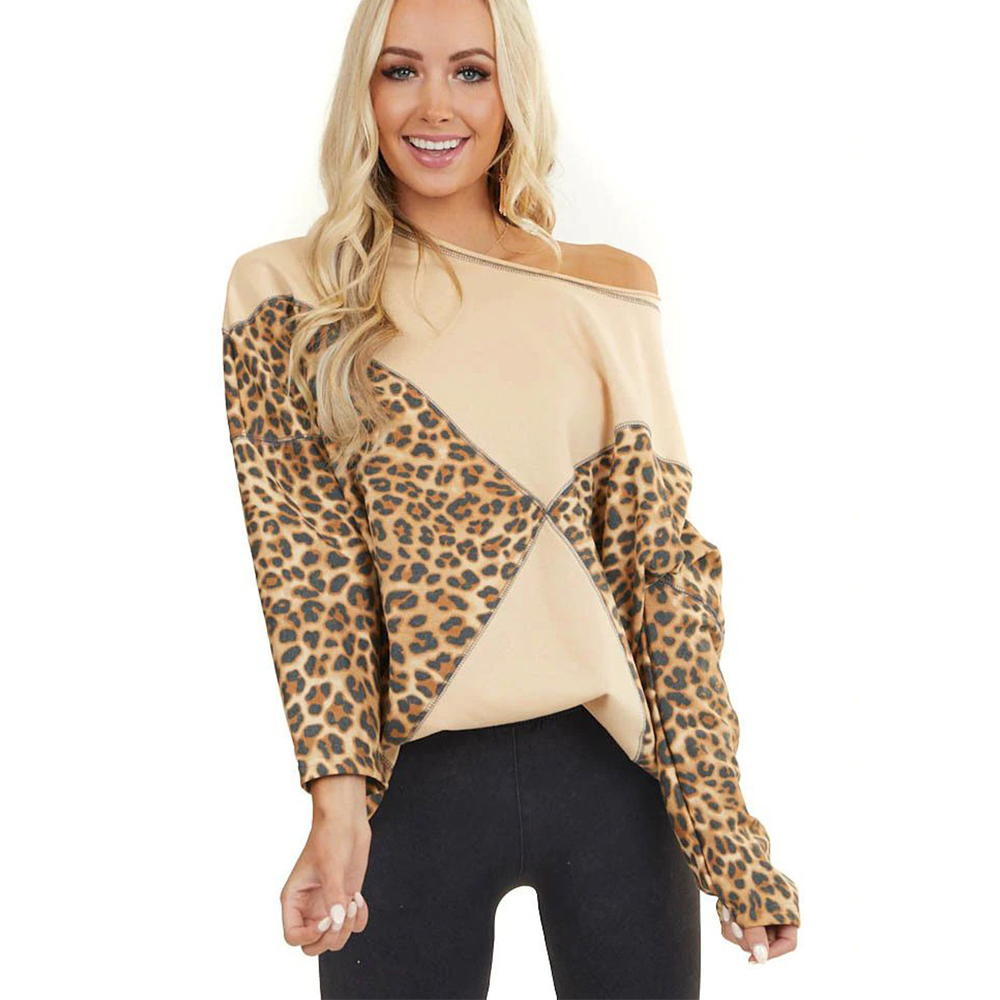 One Shoudler Long Sleeves Leopard Fall Sweaters-Sweater&Hoodies-Khaki-S-Free Shipping Leatheretro