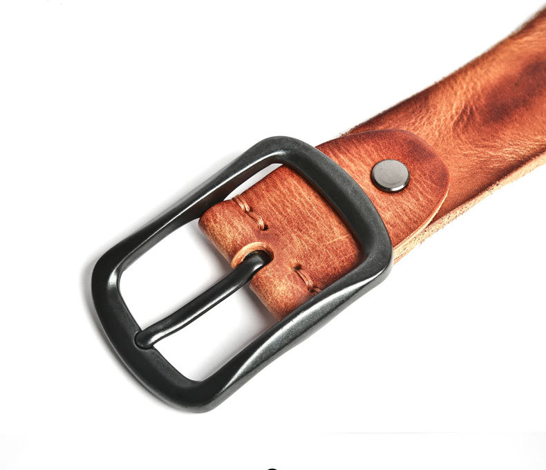 Vintage Men's Steel Buckle Leather Belt B009-Leather Belt-Khaki-Free Shipping Leatheretro