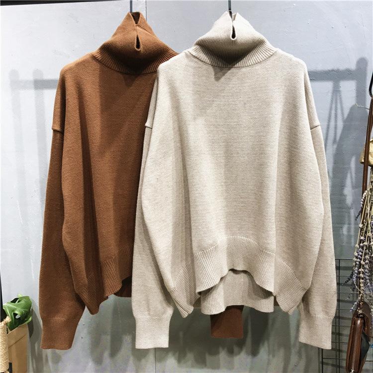 Women Turtleneck Cozy Knitting Pullover Sweaters-Shirts & Tops-Khaki-One Size-Free Shipping Leatheretro