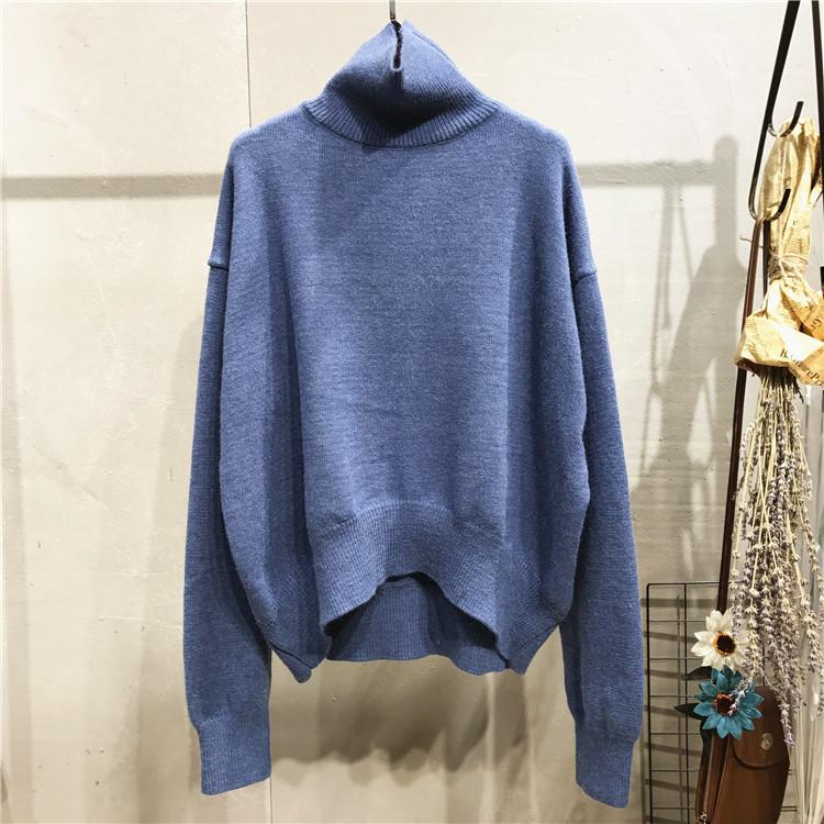 Women Turtleneck Cozy Knitting Pullover Sweaters-Shirts & Tops-Blue-One Size-Free Shipping Leatheretro