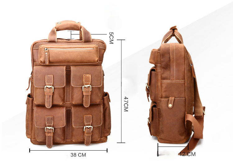 Fashion Vintage Leather Travel Backpack 826-Leather Backpack-Brown-Free Shipping Leatheretro