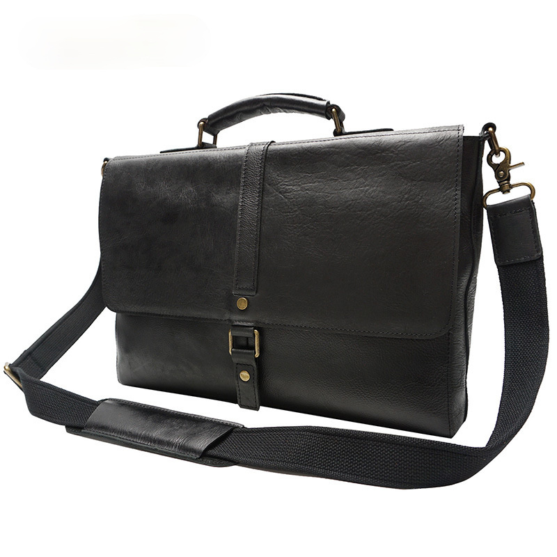 Retro Roomy Crossbody Leather Briefcase B-8127-Leather Briefcase-Black-Free Shipping Leatheretro