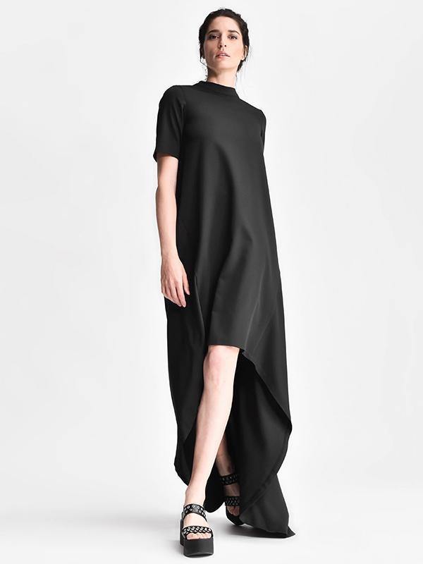 Black Short Sleeves Long Dress-Maxi Dress-BLACK-S-Free Shipping Leatheretro