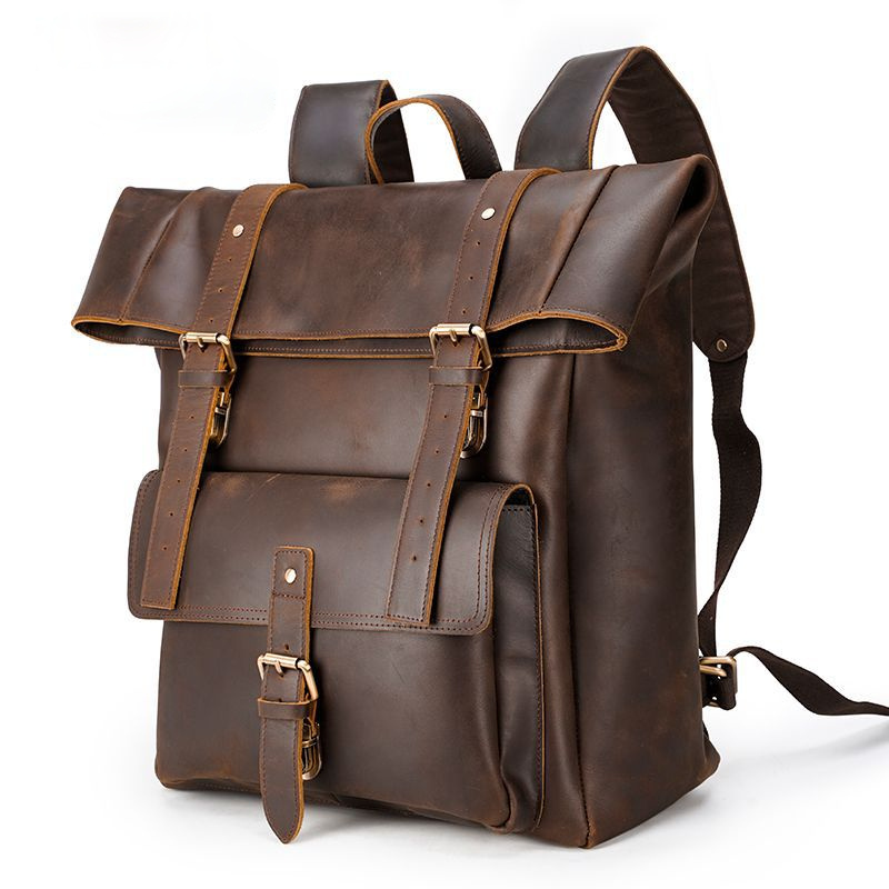 Vintage Large Storage 17" Traveling Backpack C3771-Leatehr Backpack-Dark Brown-Free Shipping Leatheretro