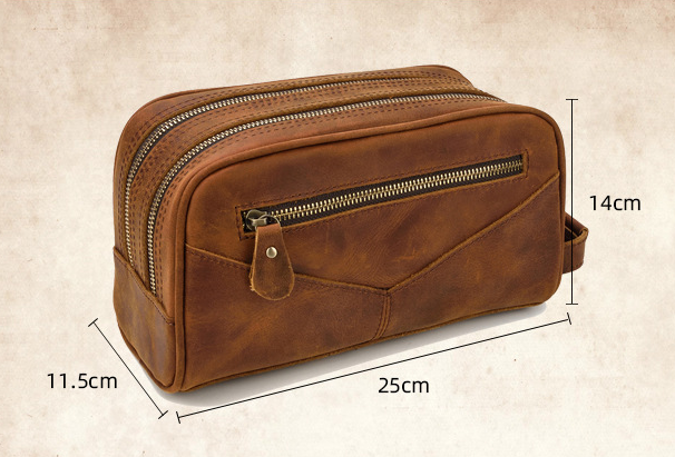 Vintage Cowhide Leather Toiletry Bag 9544-Leather washing Bag-Brown-Free Shipping Leatheretro
