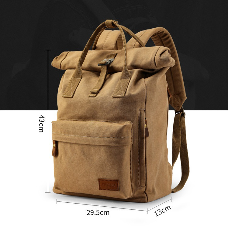 Vintage Large Storage Canvas Handle Backpacks 2006-Khaki-Free Shipping Leatheretro