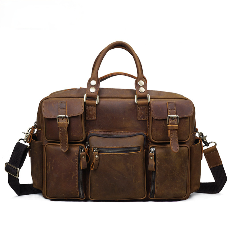 Distressed Leather Travel Briefcase B8058-Leather Briefcase-Brown-Free Shipping Leatheretro