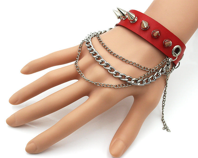 Punk Style Rivet Leather Bracelets-Bracelets-Red-Free Shipping Leatheretro
