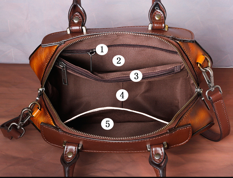 Vintage Vegetable Tanned Leather Tote Handbags B249-Yellow-Free Shipping Leatheretro