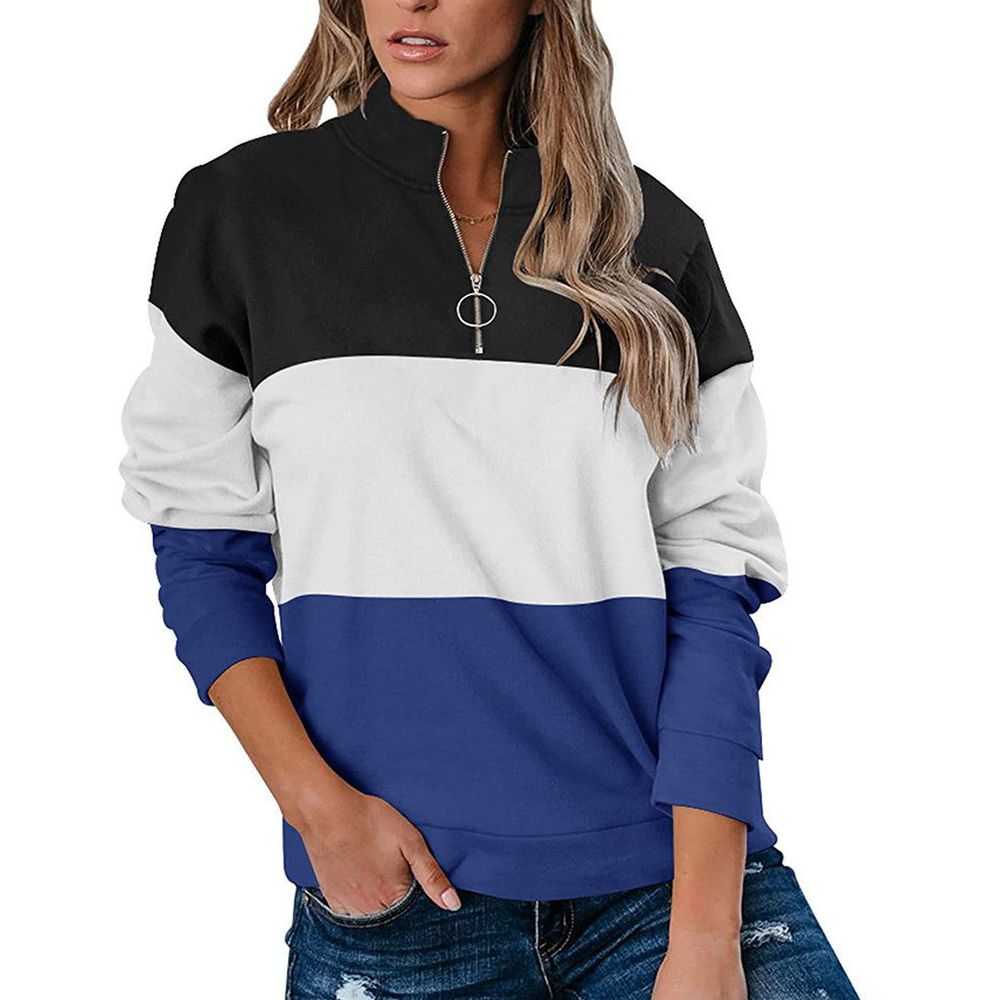 Women Casual Contrast 3 Colors Zipper Neck Fall Hoodies-Shirts & Tops-White-S-Free Shipping Leatheretro