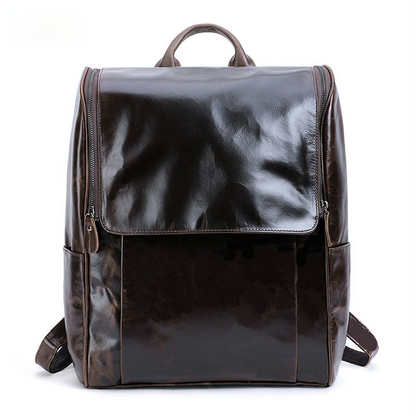New Fashion Men Retro Leather Backpack J6390-Leather Backpack-Gray Green-Free Shipping Leatheretro
