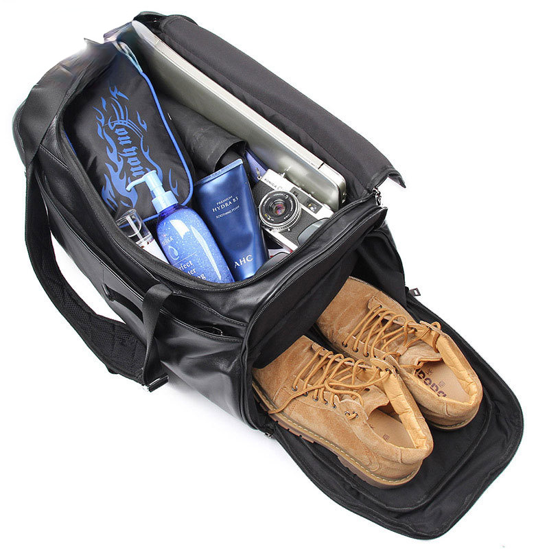 Black Causal Cowhide Leather Duffle Bags for Traveling 6010-Leather Duffle Bags-Black-Free Shipping Leatheretro