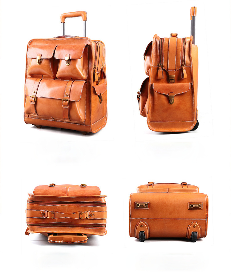 Luxury Vintage Leather Pilot Trolley Case 22" T002-Leather Trolley Case-Brown-Free Shipping Leatheretro