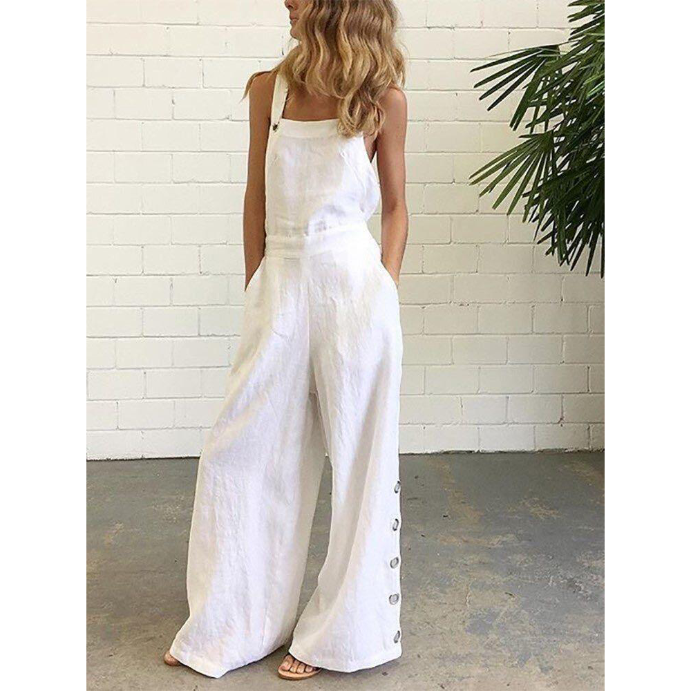 White Casual Women Loose Jumpsuits-One Piece Suits-White-S-Free Shipping Leatheretro