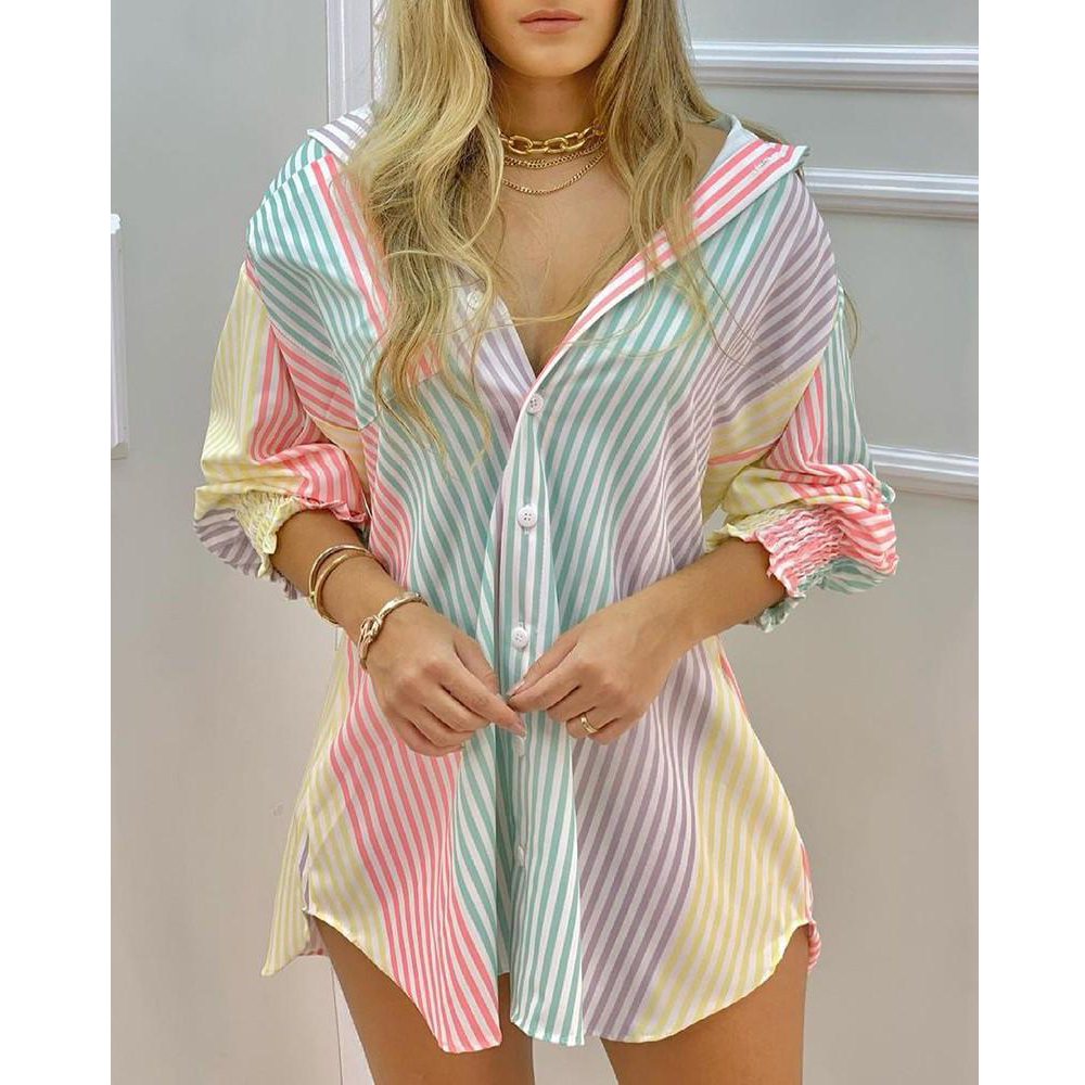 Women Summer Long Sleeves Striped Shirts-Striped-S-Free Shipping Leatheretro