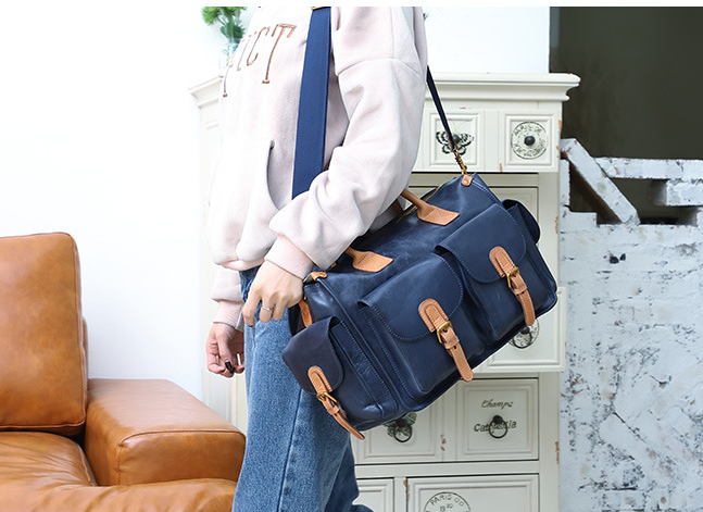 Women Handmade Leather Large Storage Duffle Bags J8785-Leather Duffle Bags-Black-Free Shipping Leatheretro