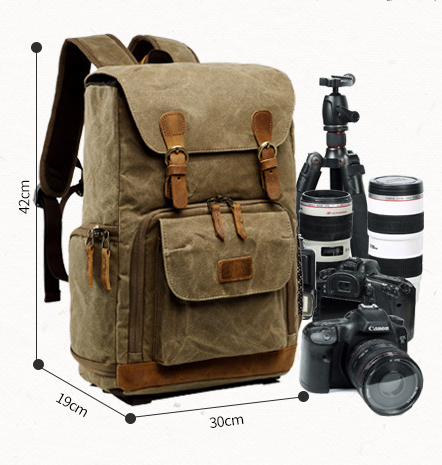 Waxed Canvas Backpack with Inside SLR Camera Bag 279-canvas camera backpack-Khaki-Free Shipping Leatheretro
