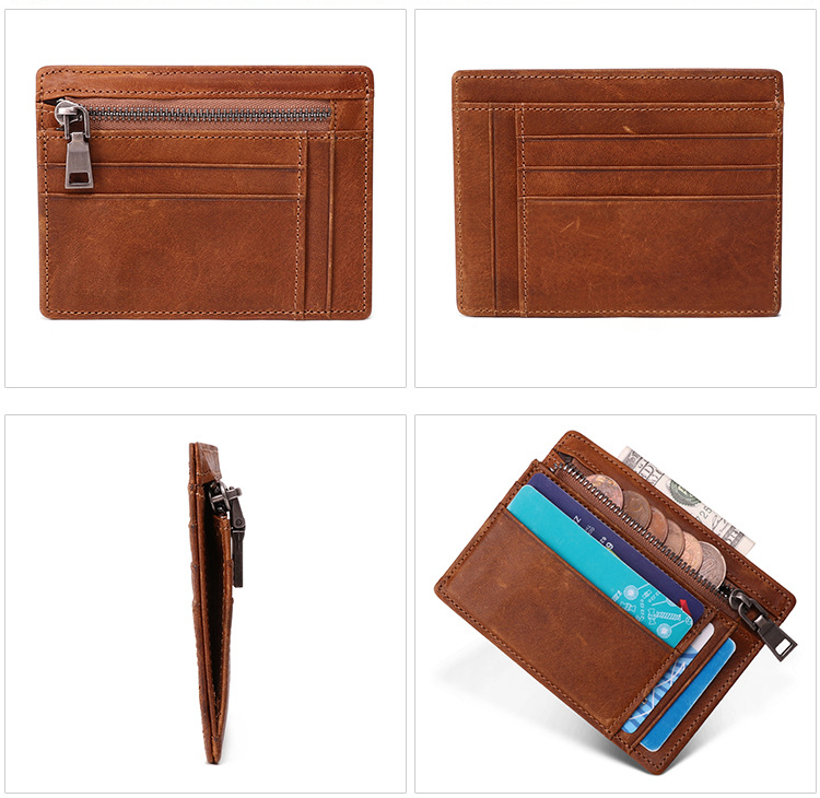 Vintage Handmade Leather Card Coin Zipper Cases JK056-Coffee-Free Shipping Leatheretro