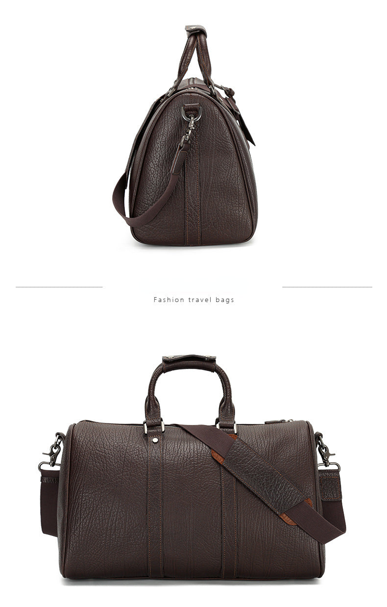 Vintage Cowhide Leather Weekend Bags for Traveling P0092-Black-Free Shipping Leatheretro