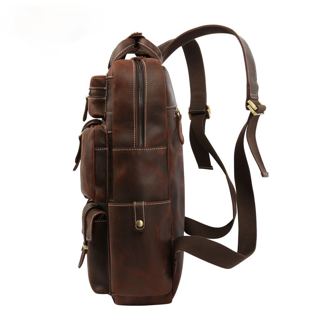 Retro Roomy Leather Travel Backpack P-8027-Leather Backpack-Dark Brown-Free Shipping Leatheretro
