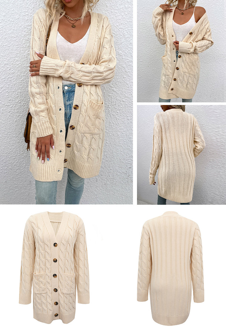 Casual Twist Design Long Cardigan Sweaters for Women-Coats & Jackets-Yellow-S-Free Shipping Leatheretro