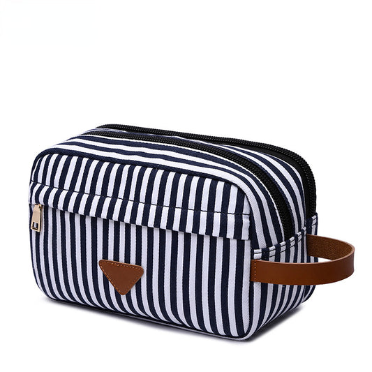 Blue Stiped Cosmetics Storage Bag 7887-Cosmetic & Toiletry Bags-Blue Striped-Free Shipping Leatheretro