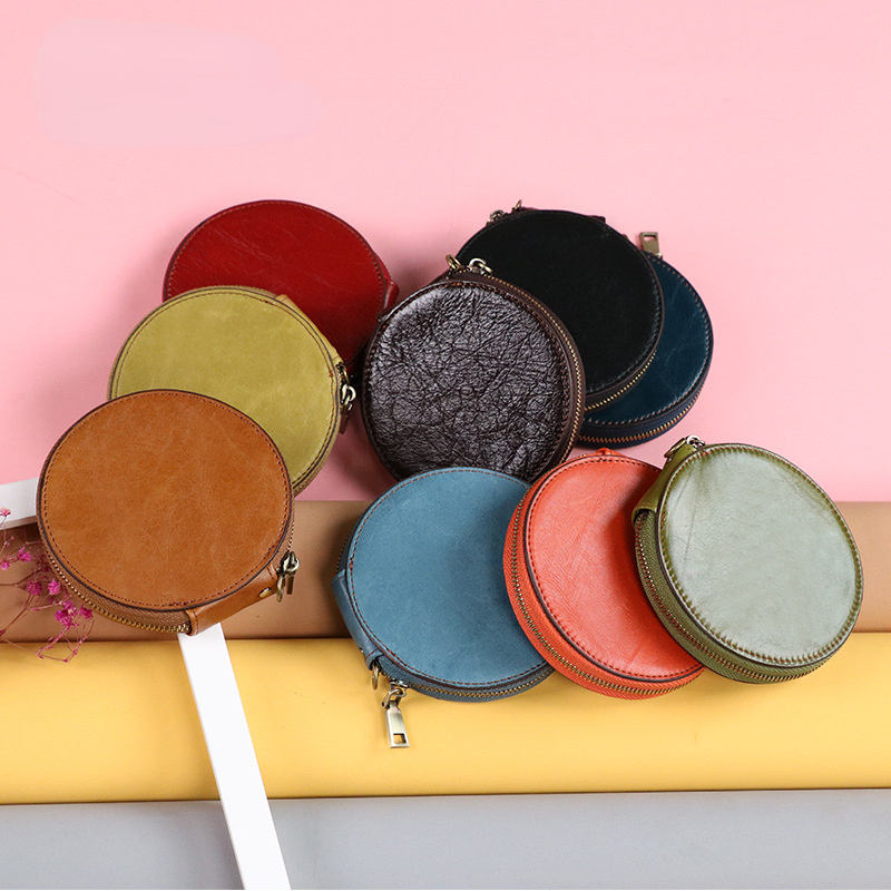 Cute Round Leather Changes Wallets K058-Leather Purses-Coffee-Free Shipping Leatheretro