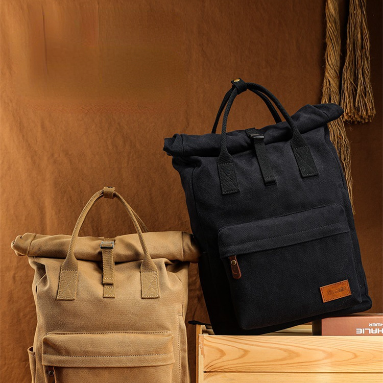 Vintage Large Storage Canvas Handle Backpacks 2006-Khaki-Free Shipping Leatheretro