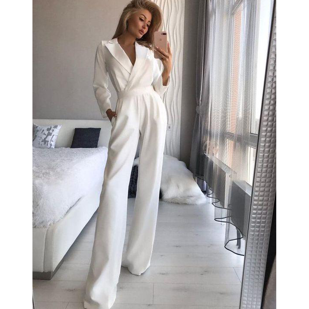 Women Long Sleeves Slim Fall jumpsuits-Jumpsuits-White-S-Free Shipping Leatheretro