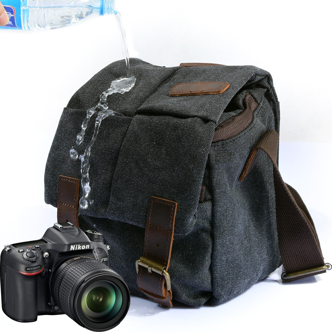 Vintage Leather Canvas Waterproof Camera Bag C9162-Leather Camera Bag-Brown-Free Shipping Leatheretro