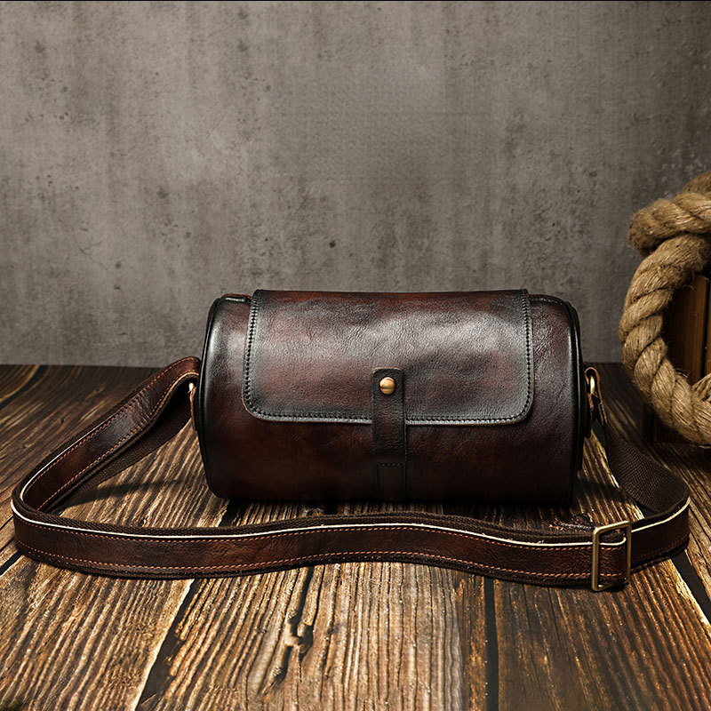 Vintage Small Leisure Leather Bucket Shoulder Bags A012-Leather Bags for Women-Brown-Free Shipping Leatheretro