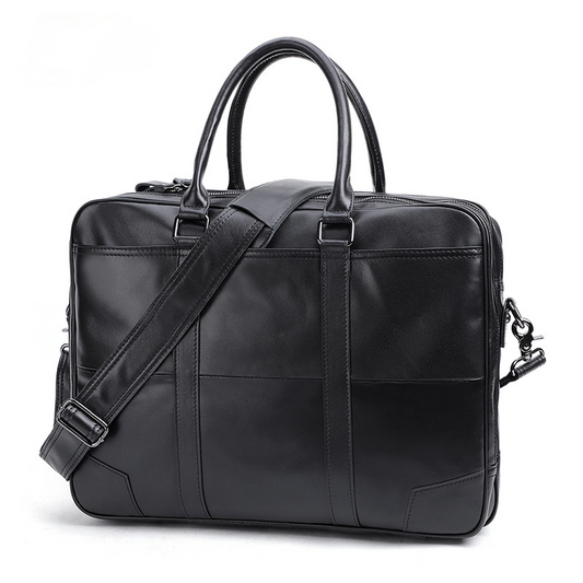 15.6" Handmade Leather Business Laptop Bag J6395-Leather Briefcase-Black-Free Shipping Leatheretro