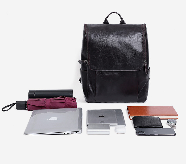 New Fashion Men Retro Leather Backpack J6390-Leather Backpack-Gray Green-Free Shipping Leatheretro