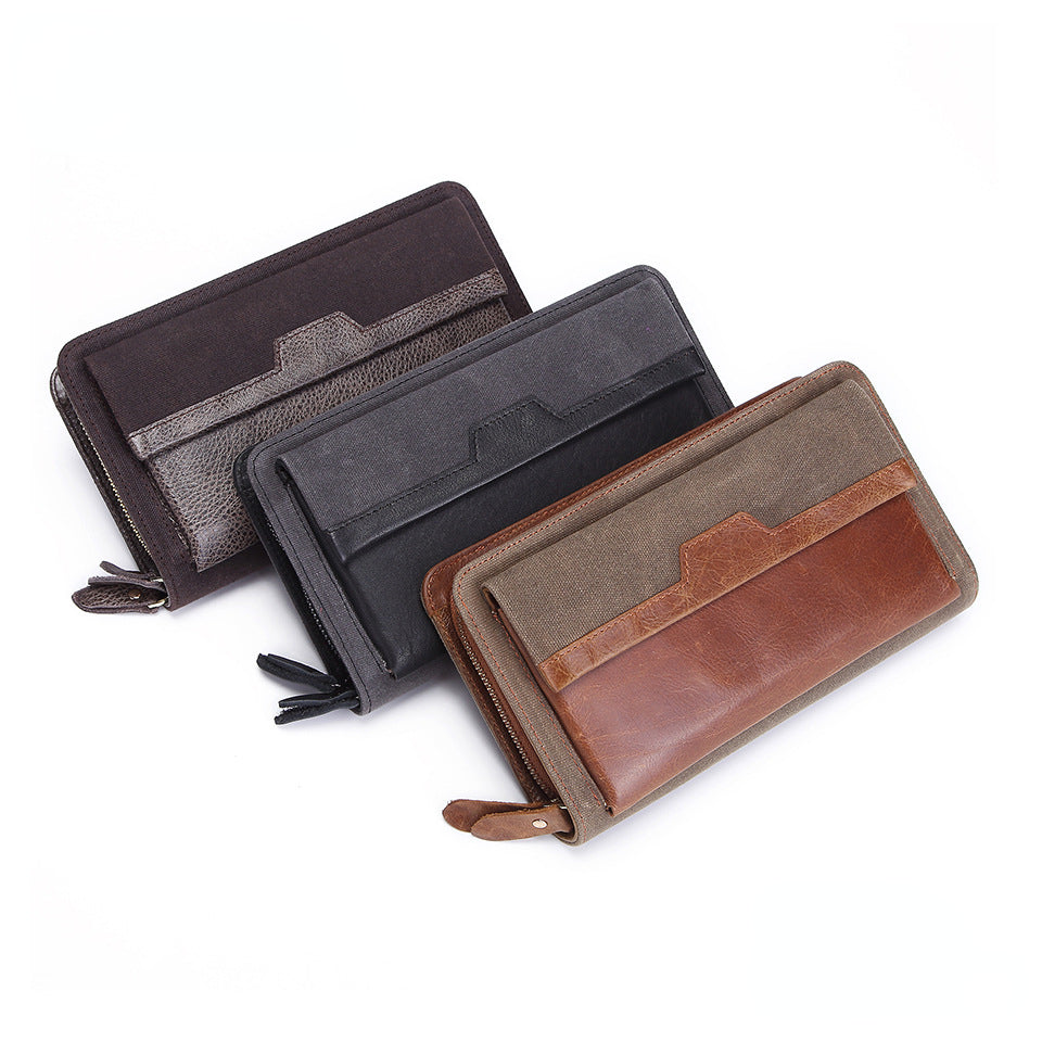 Double Zipper Cowhide Leather Weallets 9060-Handbags, Wallets & Cases-Black-Free Shipping Leatheretro