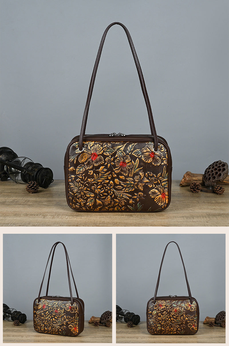 Vintage Handmade Cowhide Leather Shoulder Handbags 6022-Handbags-Black-Free Shipping Leatheretro