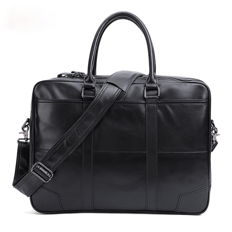 15.6" Handmade Leather Business Laptop Bag J6395-Leather Briefcase-Black-Free Shipping Leatheretro