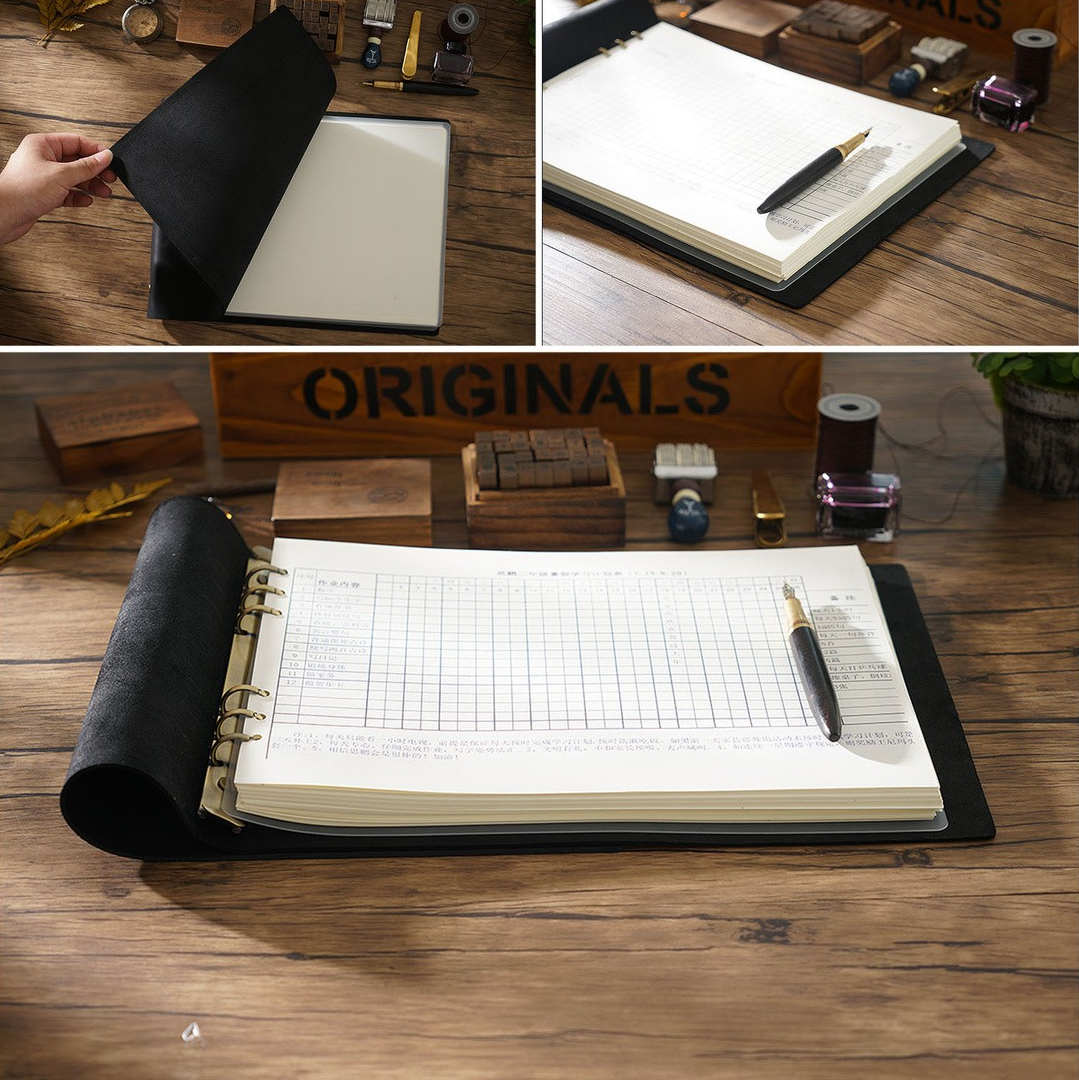 A4 Horizontal Handmade Cowhide Leather Sketchbook S118-Notebooks & Notepads-Black-Free Shipping Leatheretro