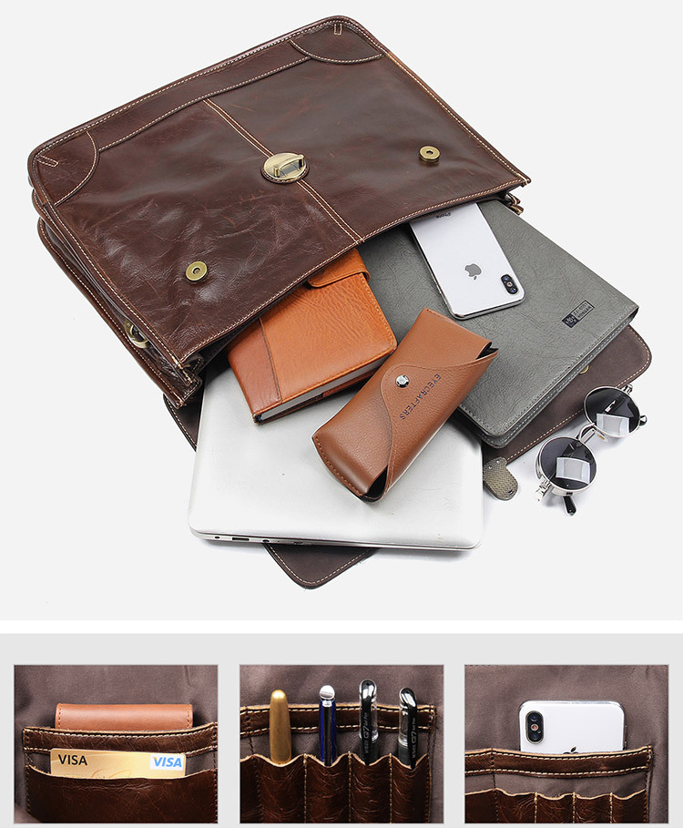 Cowhide Classical Men's Leather Briefcase 7091-Leather Briefcase-Coffee-Free Shipping Leatheretro
