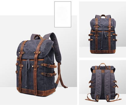 Men Outdoor Hiking Leather Canvas Backpack CT0015-Leather Canvas Backpack-Coffee-Free Shipping Leatheretro