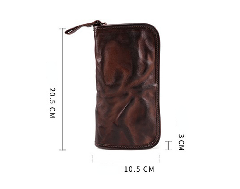 Vintage 50s Veg Tanned Leather Zipper Wallet for Women-Handbags, Wallets & Cases-Dark Blue-Free Shipping Leatheretro