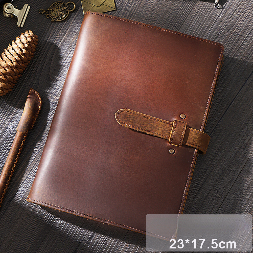 Vintage A5/A6 Sized 6 Ring Binder Leather Portfolio/Journal Book-Portfolios & Padfolios-Brown-A5-Free Shipping Leatheretro